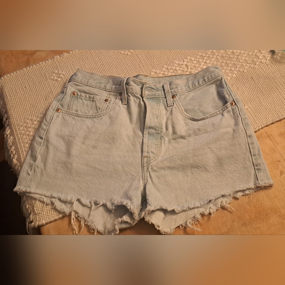 Levi's Blue Jean Shorts Distressed Frayed Hem